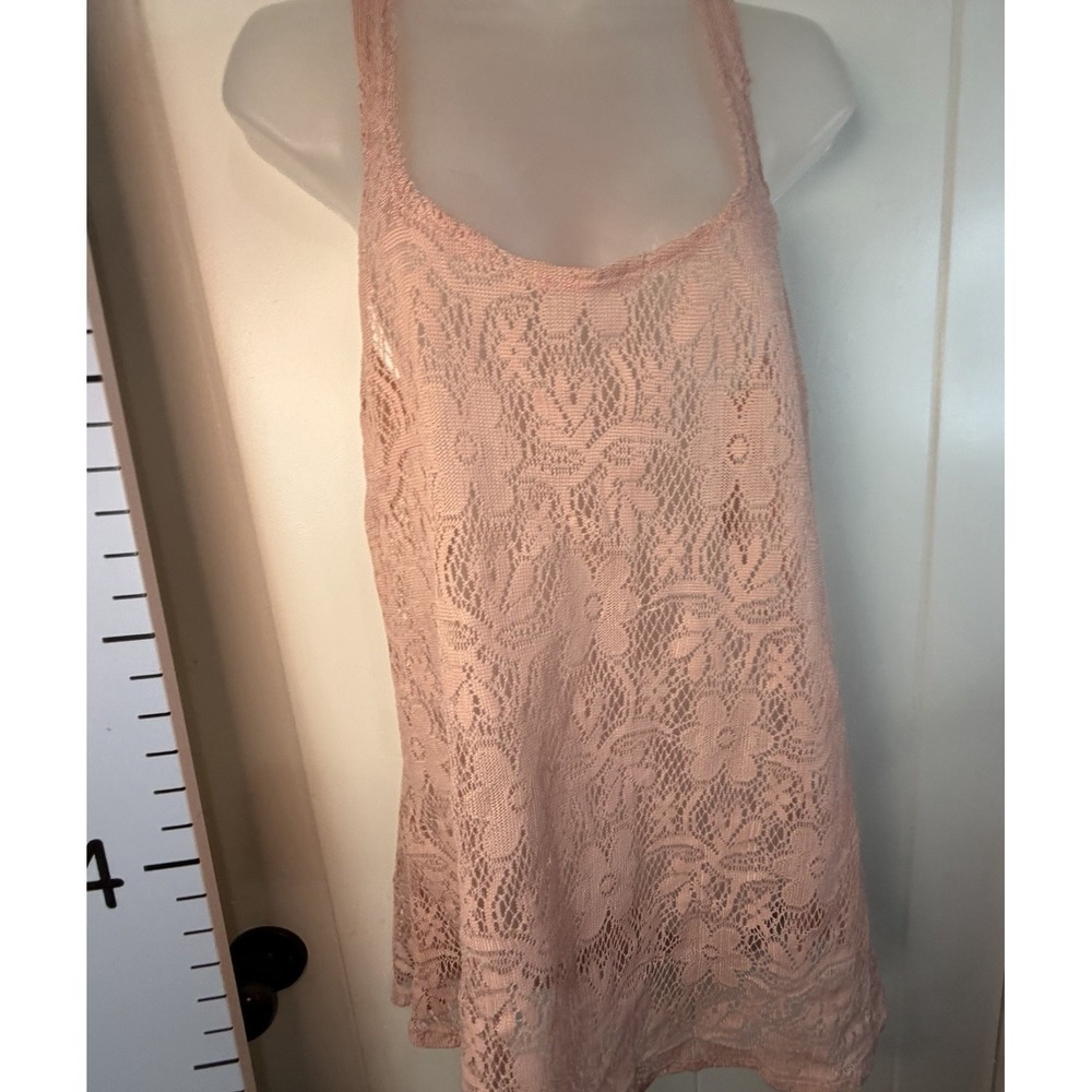 Shoretrendz Pink Coral Sheer See Through Tank Top Lace OS Cottagecore Fairy